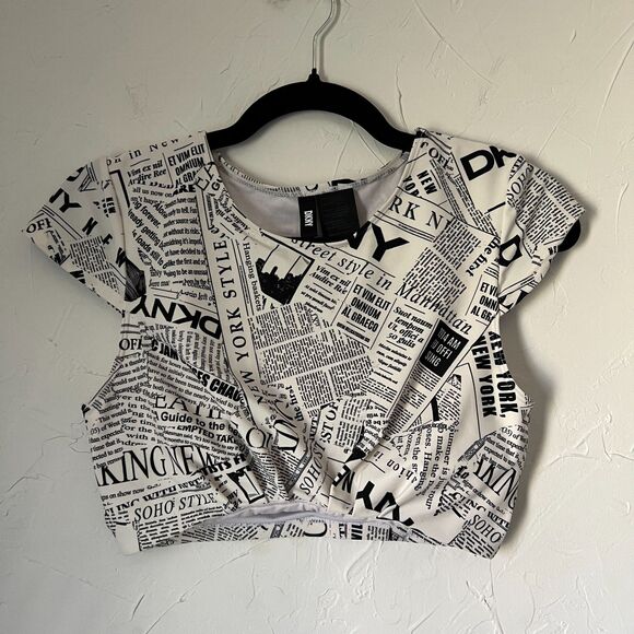DKNY Newspaper Print Bikini Swim Top Size S NYC Graphic Editorial Street Style - Picture 5 of 8